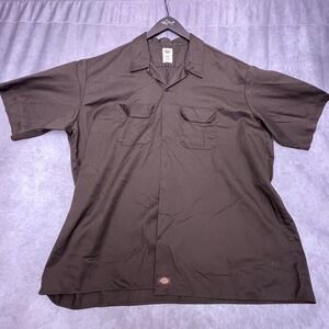 Dickies Work Shirt Mens 4XL Brown Excellent Short Sleeve Button Up W841643